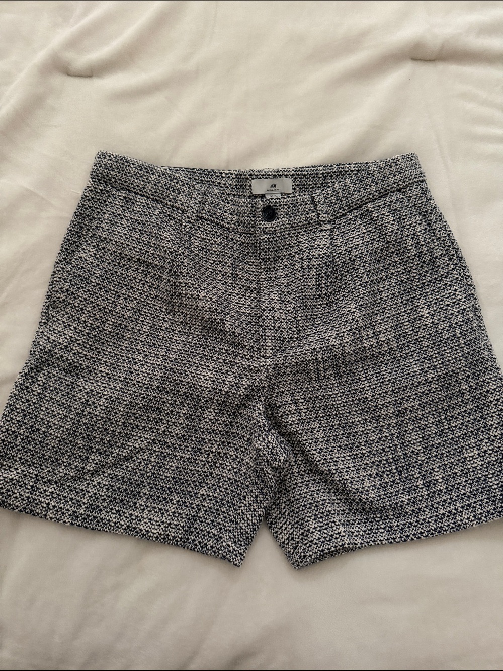 H&M Black and White Textured Flat-Front Shorts